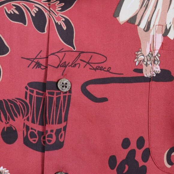 Hilo Hattie Hawaiian Shirt Men’s 3XL Red Hula Dancer Floral 100% Silk Aloha Camp - Picture 6 of 12